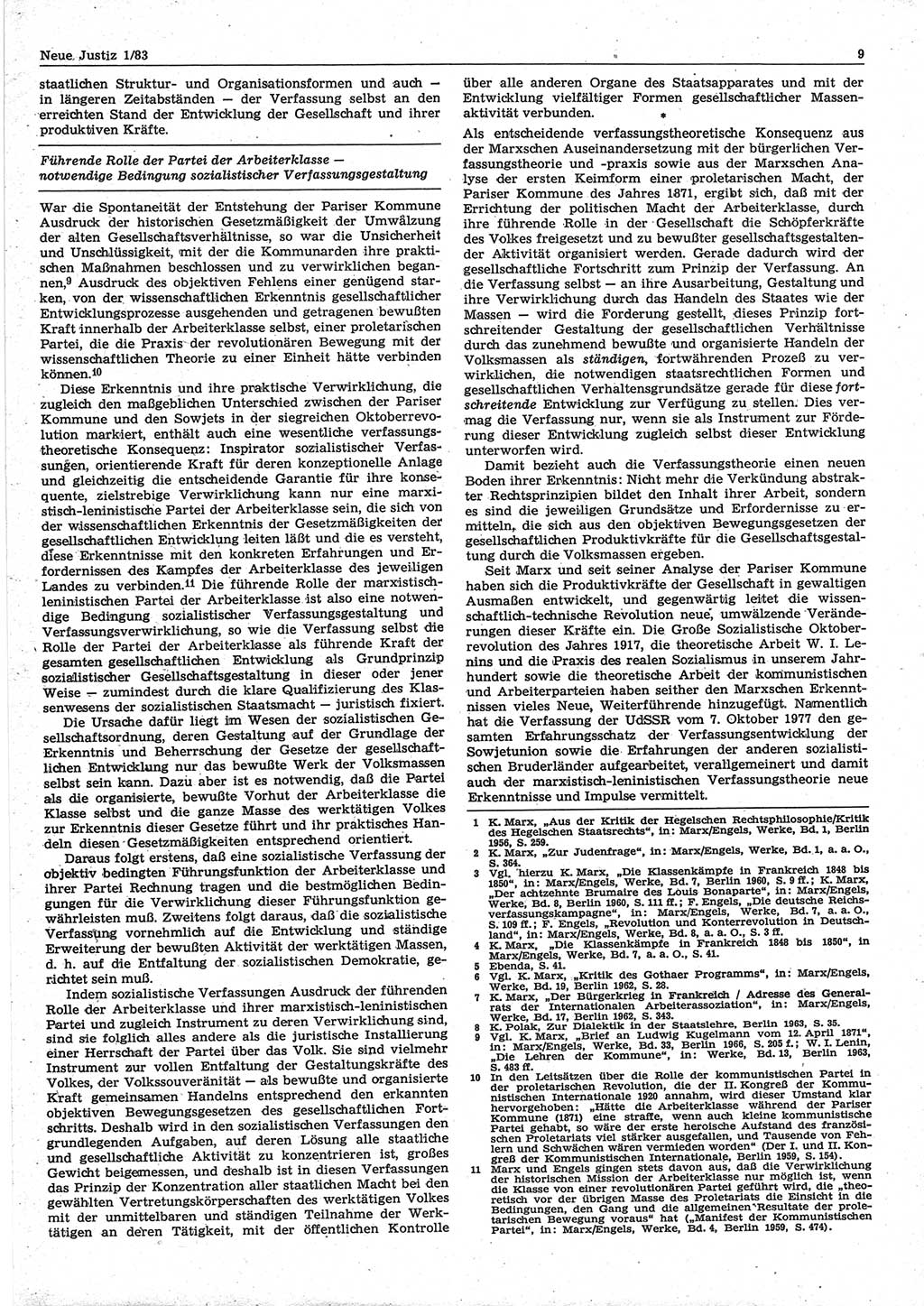 Neue Justiz (NJ), Zeitschrift für sozialistisches Recht und Gesetzlichkeit [Deutsche Demokratische Republik (DDR)], 37. Jahrgang 1983, Seite 9 (NJ DDR 1983, S. 9)