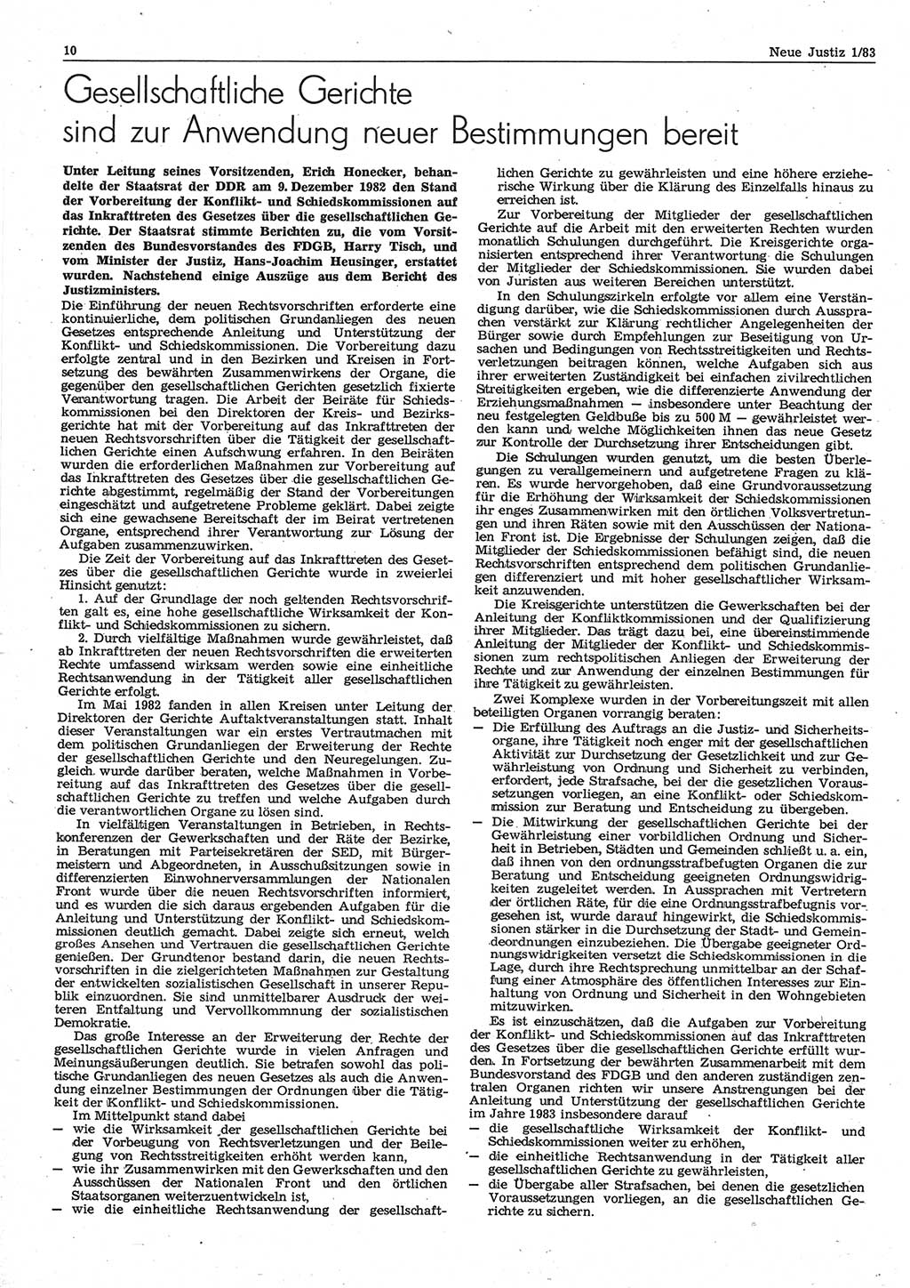 Neue Justiz (NJ), Zeitschrift für sozialistisches Recht und Gesetzlichkeit [Deutsche Demokratische Republik (DDR)], 37. Jahrgang 1983, Seite 10 (NJ DDR 1983, S. 10)