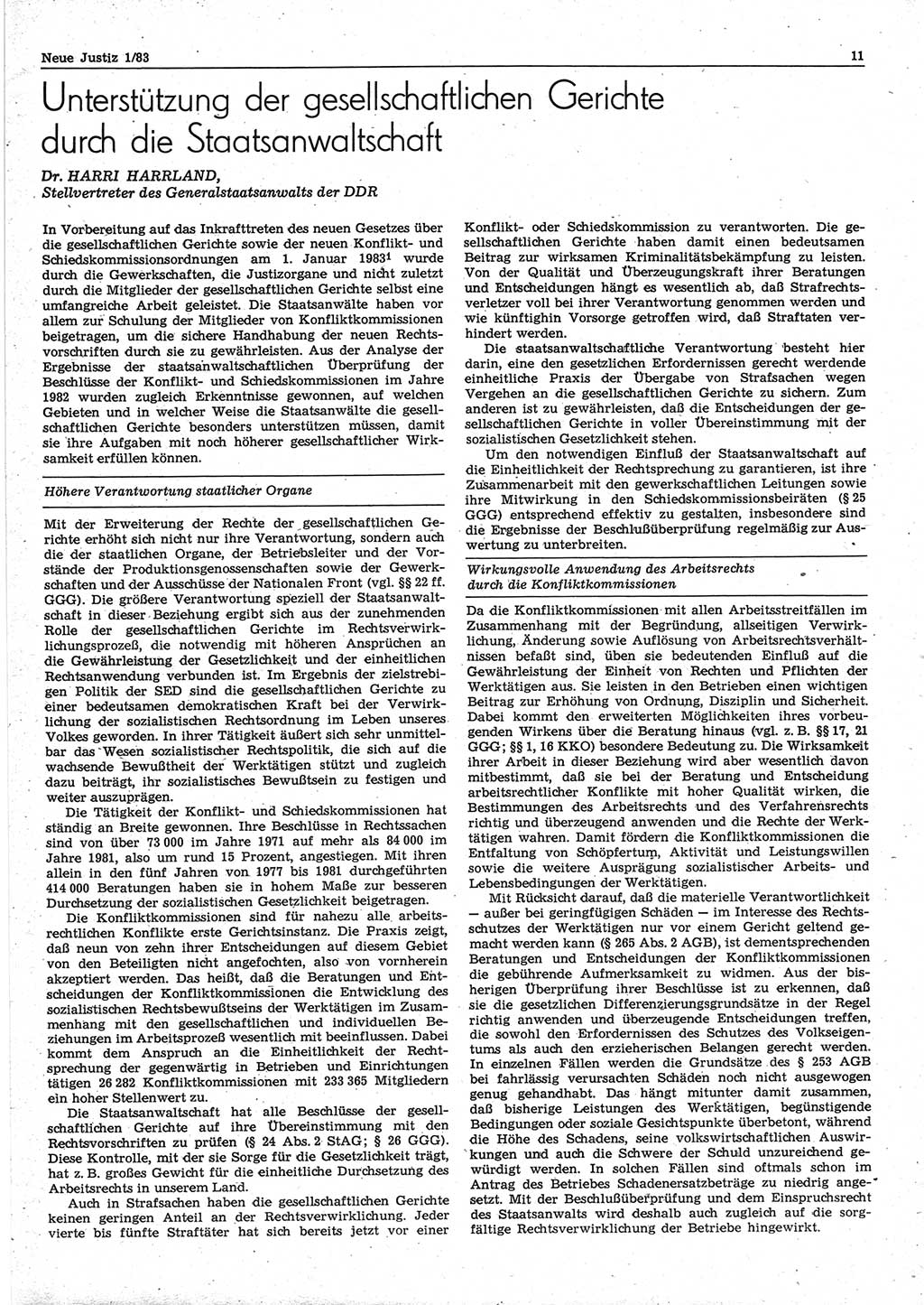 Neue Justiz (NJ), Zeitschrift für sozialistisches Recht und Gesetzlichkeit [Deutsche Demokratische Republik (DDR)], 37. Jahrgang 1983, Seite 11 (NJ DDR 1983, S. 11)