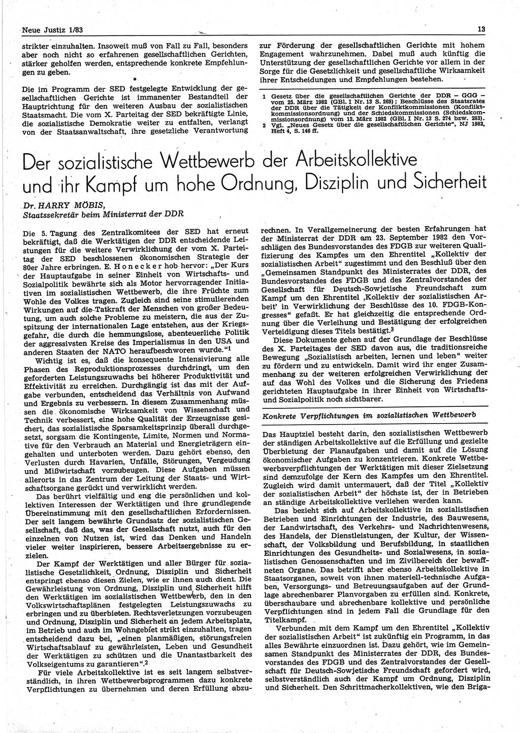 Neue Justiz (NJ), Zeitschrift für sozialistisches Recht und Gesetzlichkeit [Deutsche Demokratische Republik (DDR)], 37. Jahrgang 1983, Seite 13 (NJ DDR 1983, S. 13)