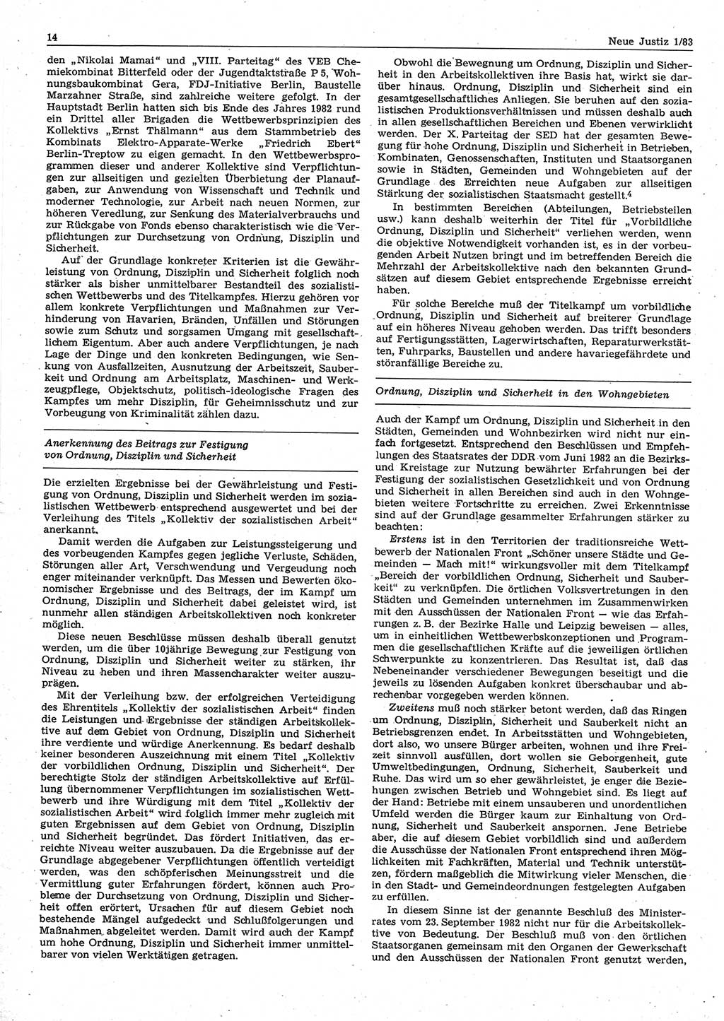 Neue Justiz (NJ), Zeitschrift für sozialistisches Recht und Gesetzlichkeit [Deutsche Demokratische Republik (DDR)], 37. Jahrgang 1983, Seite 14 (NJ DDR 1983, S. 14)