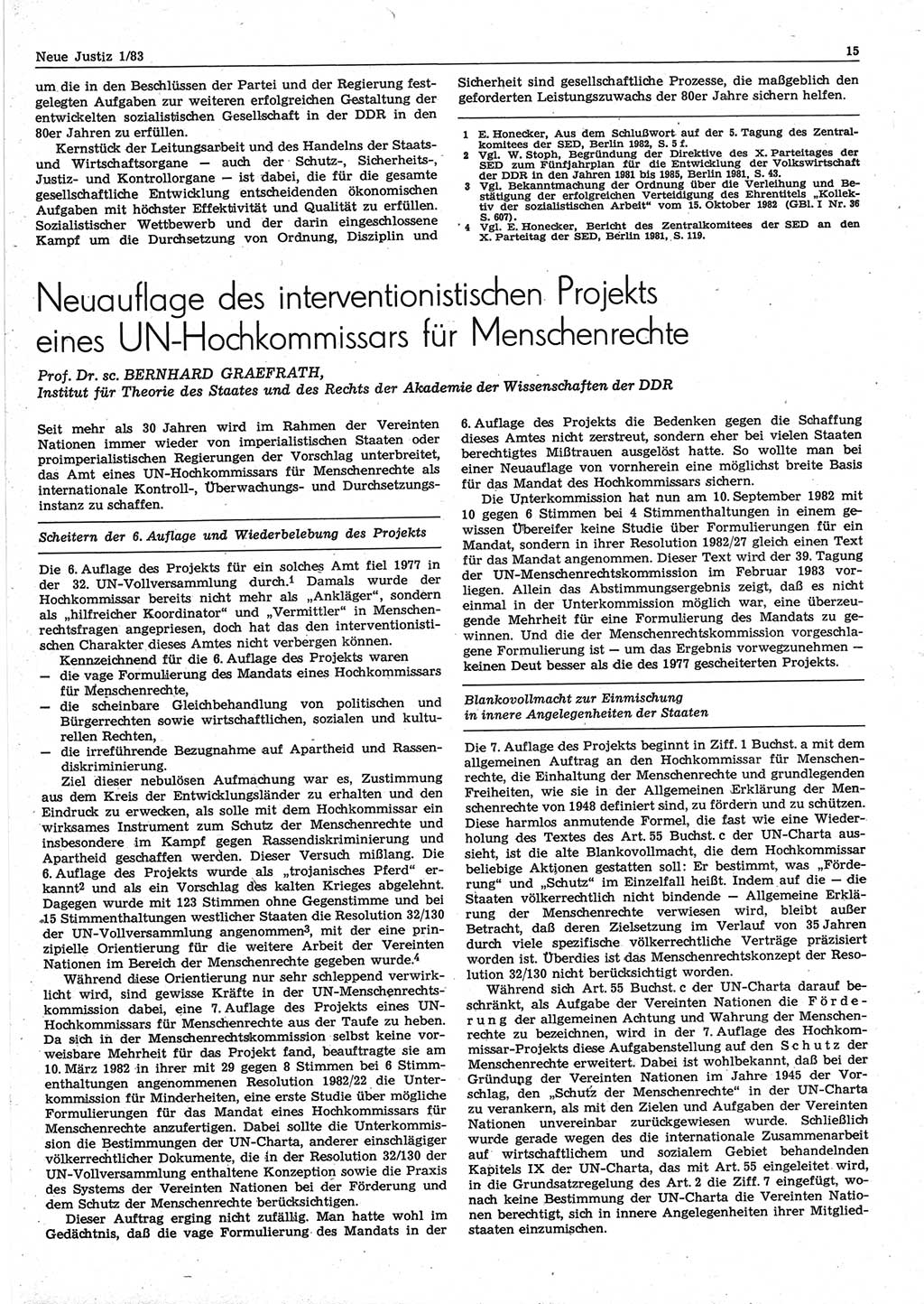Neue Justiz (NJ), Zeitschrift für sozialistisches Recht und Gesetzlichkeit [Deutsche Demokratische Republik (DDR)], 37. Jahrgang 1983, Seite 15 (NJ DDR 1983, S. 15)