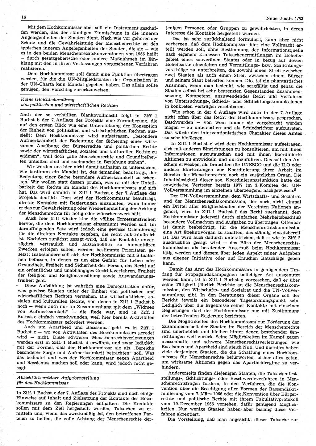 Neue Justiz (NJ), Zeitschrift für sozialistisches Recht und Gesetzlichkeit [Deutsche Demokratische Republik (DDR)], 37. Jahrgang 1983, Seite 16 (NJ DDR 1983, S. 16)
