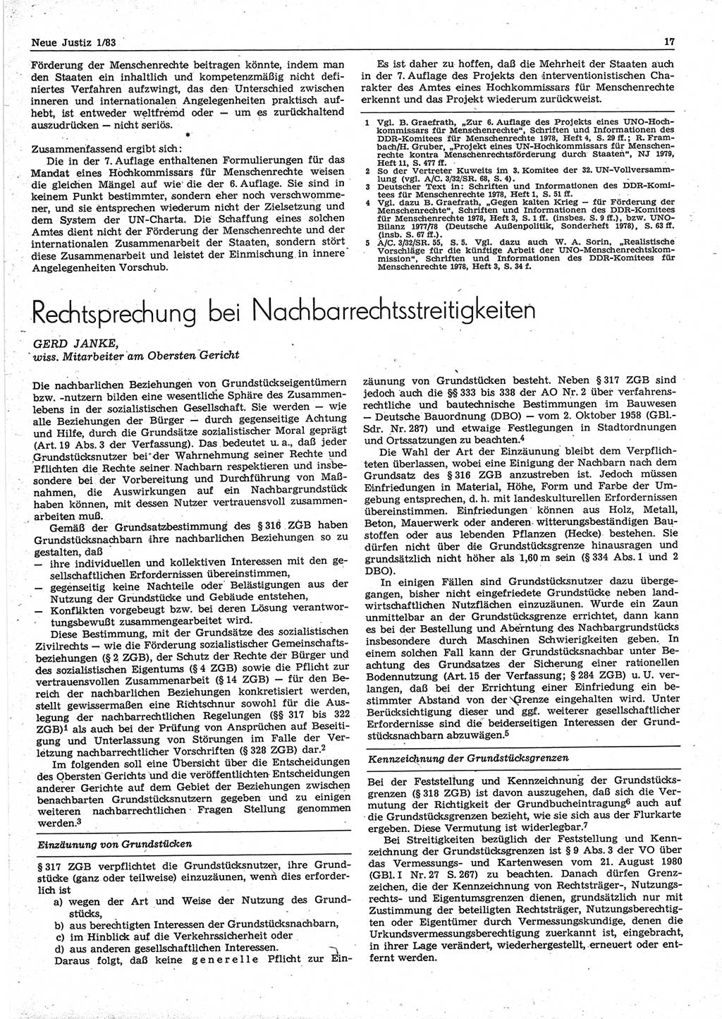 Neue Justiz (NJ), Zeitschrift für sozialistisches Recht und Gesetzlichkeit [Deutsche Demokratische Republik (DDR)], 37. Jahrgang 1983, Seite 17 (NJ DDR 1983, S. 17)