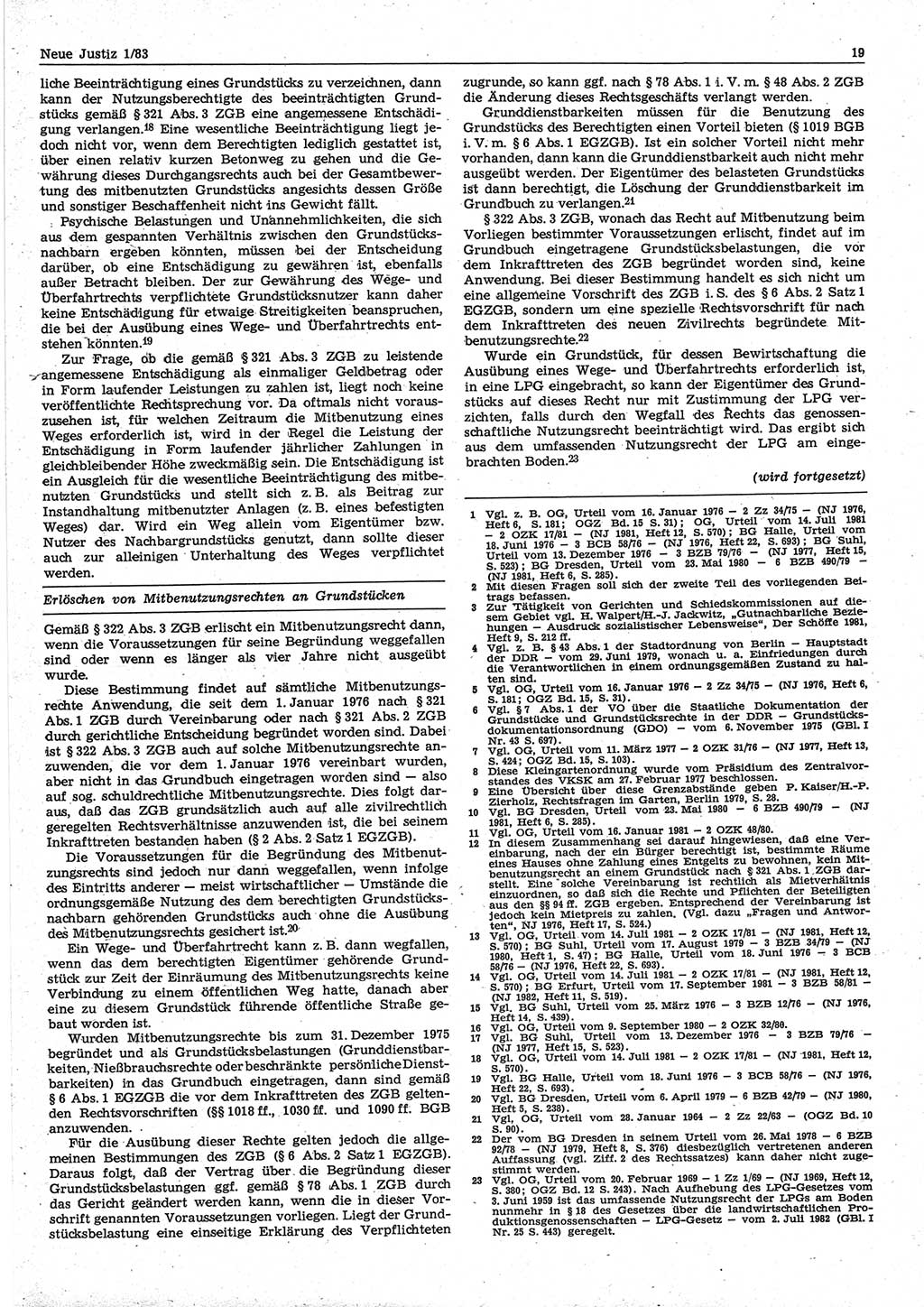 Neue Justiz (NJ), Zeitschrift für sozialistisches Recht und Gesetzlichkeit [Deutsche Demokratische Republik (DDR)], 37. Jahrgang 1983, Seite 19 (NJ DDR 1983, S. 19)