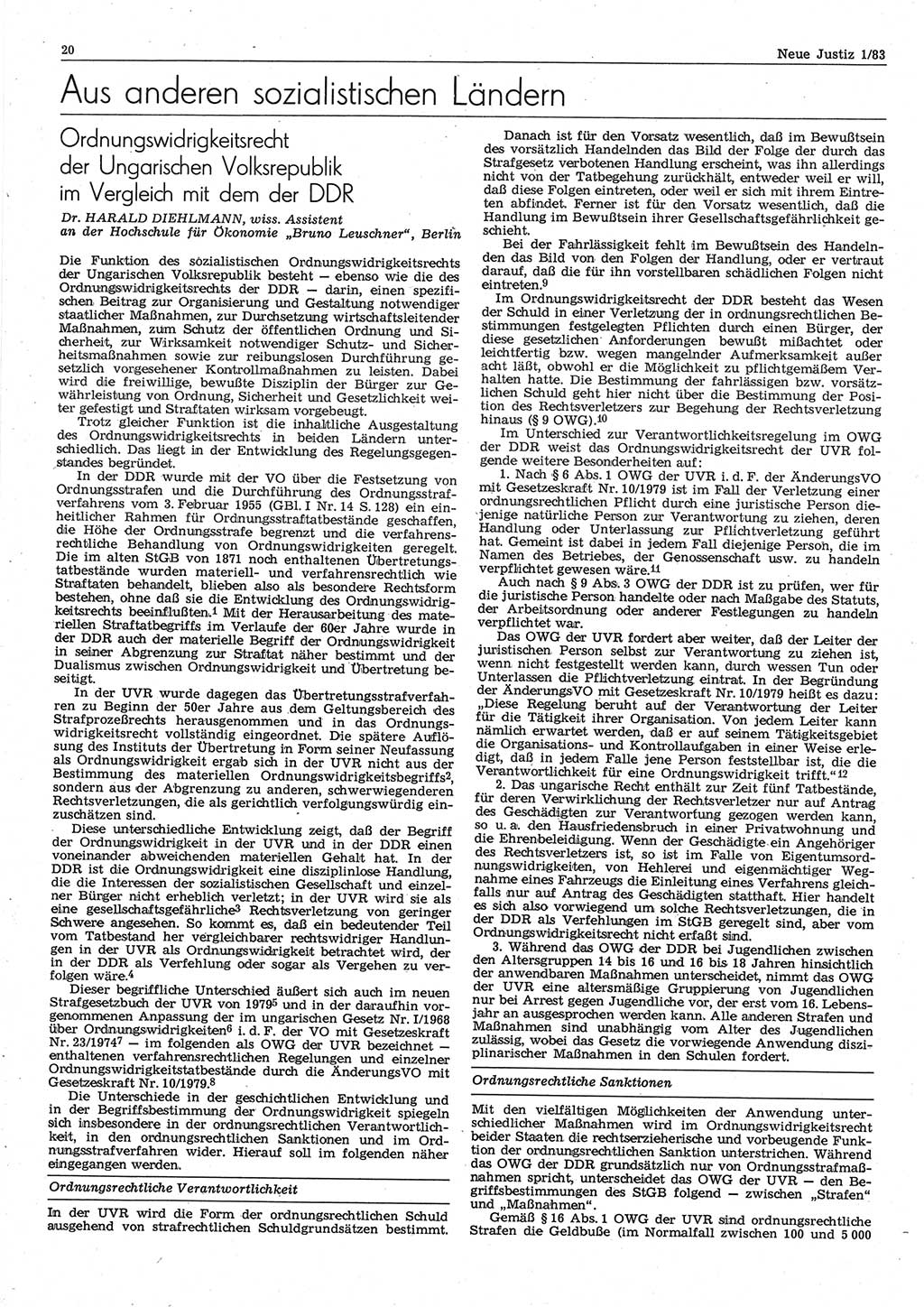 Neue Justiz (NJ), Zeitschrift für sozialistisches Recht und Gesetzlichkeit [Deutsche Demokratische Republik (DDR)], 37. Jahrgang 1983, Seite 20 (NJ DDR 1983, S. 20)