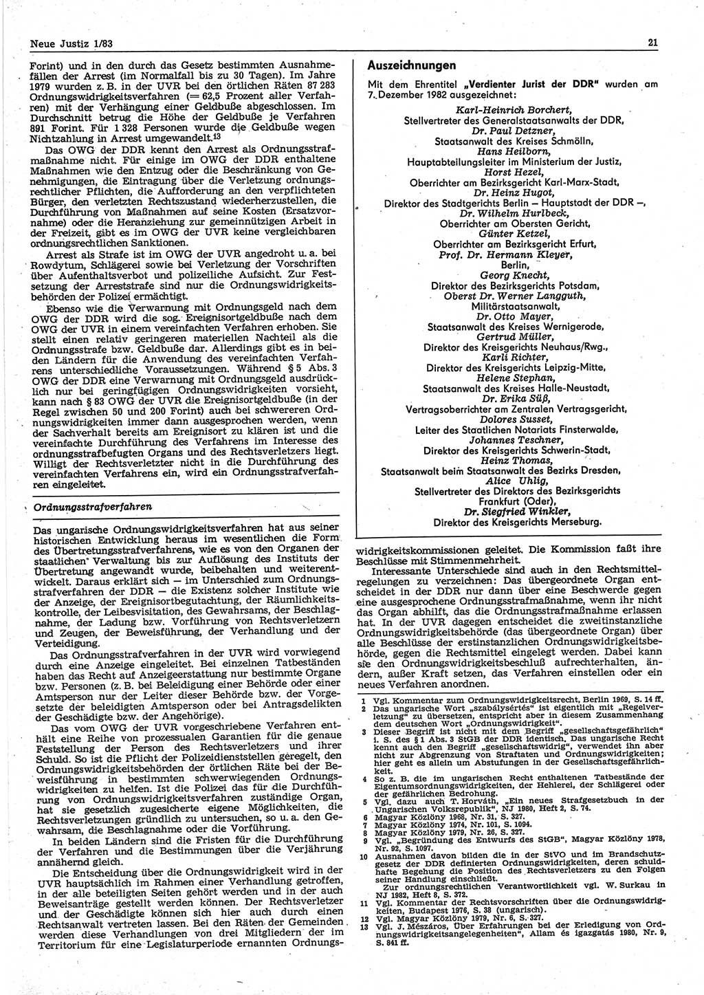 Neue Justiz (NJ), Zeitschrift für sozialistisches Recht und Gesetzlichkeit [Deutsche Demokratische Republik (DDR)], 37. Jahrgang 1983, Seite 21 (NJ DDR 1983, S. 21)