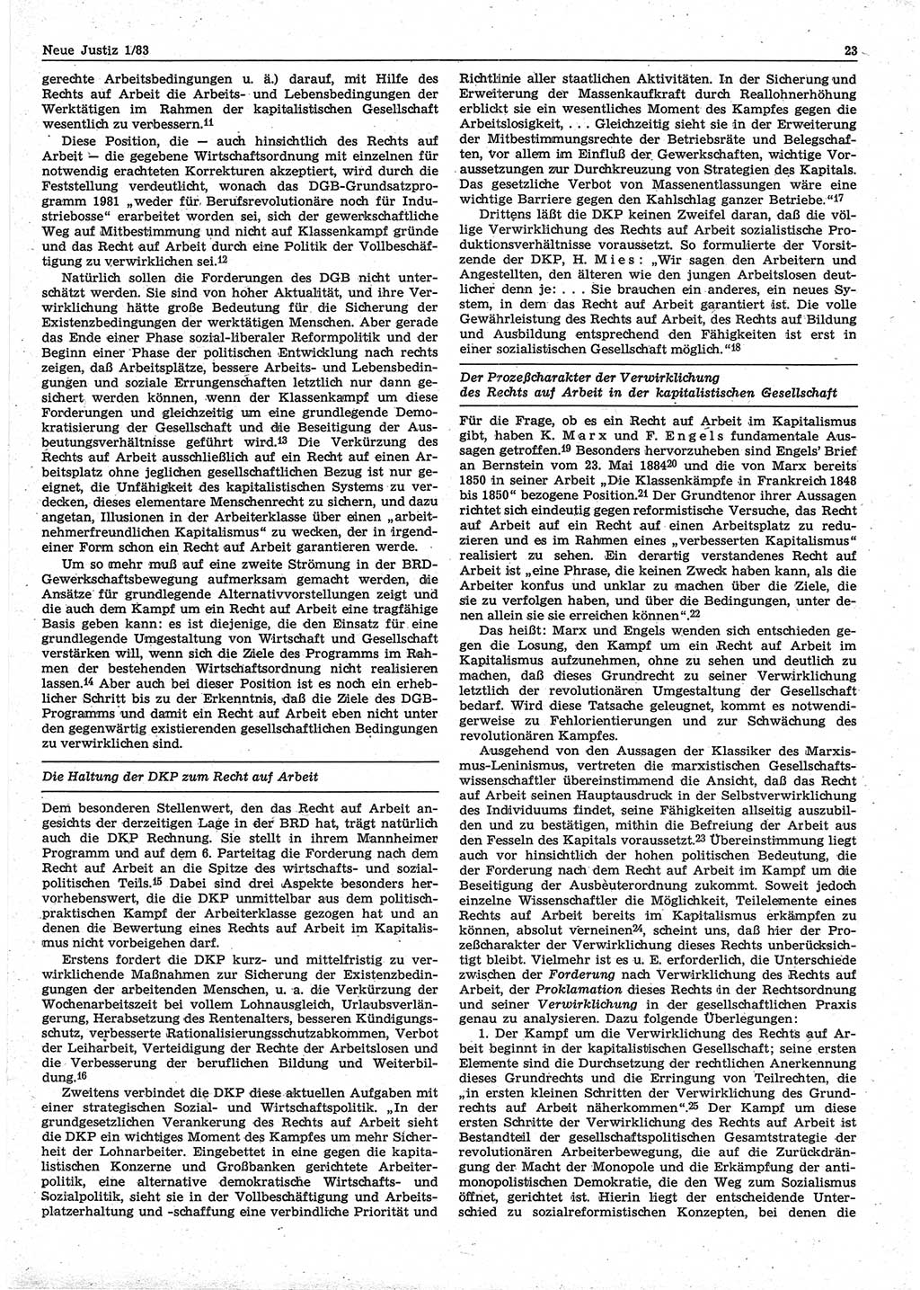 Neue Justiz (NJ), Zeitschrift für sozialistisches Recht und Gesetzlichkeit [Deutsche Demokratische Republik (DDR)], 37. Jahrgang 1983, Seite 23 (NJ DDR 1983, S. 23)