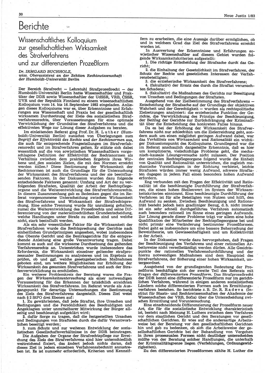 Neue Justiz (NJ), Zeitschrift für sozialistisches Recht und Gesetzlichkeit [Deutsche Demokratische Republik (DDR)], 37. Jahrgang 1983, Seite 30 (NJ DDR 1983, S. 30)