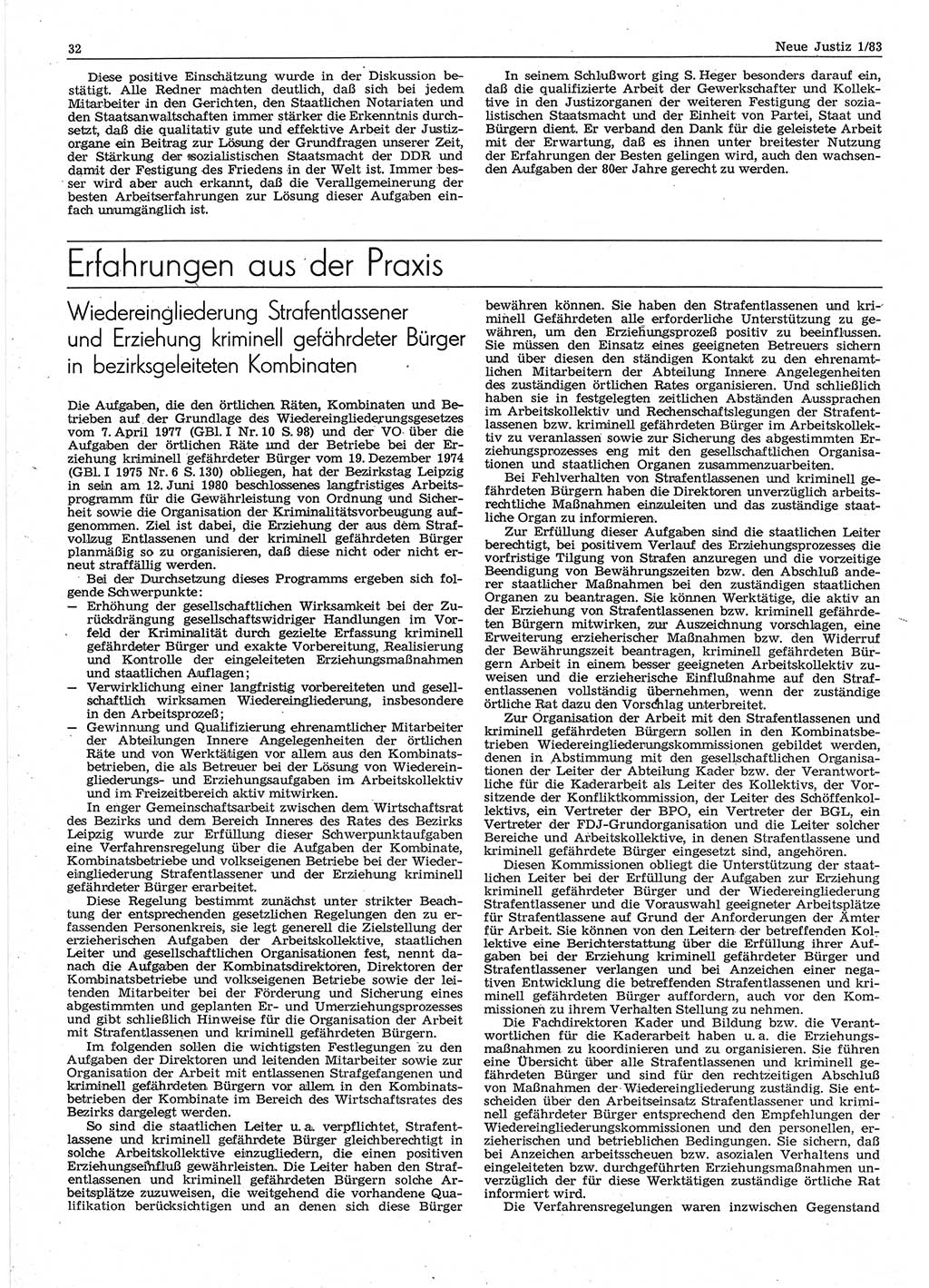 Neue Justiz (NJ), Zeitschrift für sozialistisches Recht und Gesetzlichkeit [Deutsche Demokratische Republik (DDR)], 37. Jahrgang 1983, Seite 32 (NJ DDR 1983, S. 32)