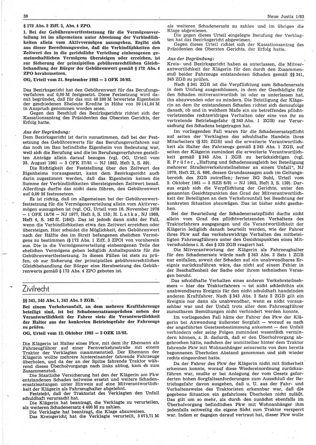 Neue Justiz (NJ), Zeitschrift für sozialistisches Recht und Gesetzlichkeit [Deutsche Demokratische Republik (DDR)], 37. Jahrgang 1983, Seite 38 (NJ DDR 1983, S. 38)