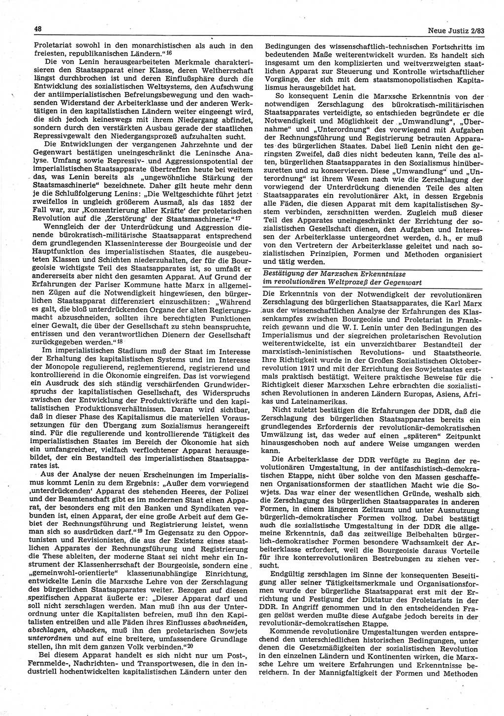 Neue Justiz (NJ), Zeitschrift für sozialistisches Recht und Gesetzlichkeit [Deutsche Demokratische Republik (DDR)], 37. Jahrgang 1983, Seite 48 (NJ DDR 1983, S. 48)