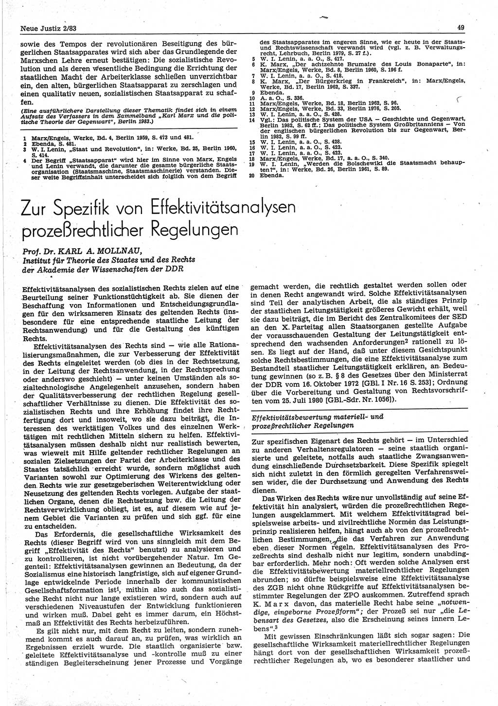 Neue Justiz (NJ), Zeitschrift für sozialistisches Recht und Gesetzlichkeit [Deutsche Demokratische Republik (DDR)], 37. Jahrgang 1983, Seite 49 (NJ DDR 1983, S. 49)