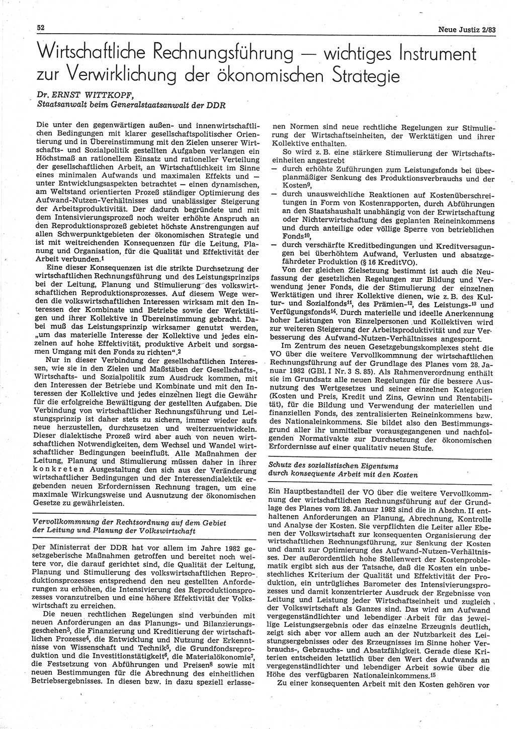 Neue Justiz (NJ), Zeitschrift für sozialistisches Recht und Gesetzlichkeit [Deutsche Demokratische Republik (DDR)], 37. Jahrgang 1983, Seite 52 (NJ DDR 1983, S. 52)