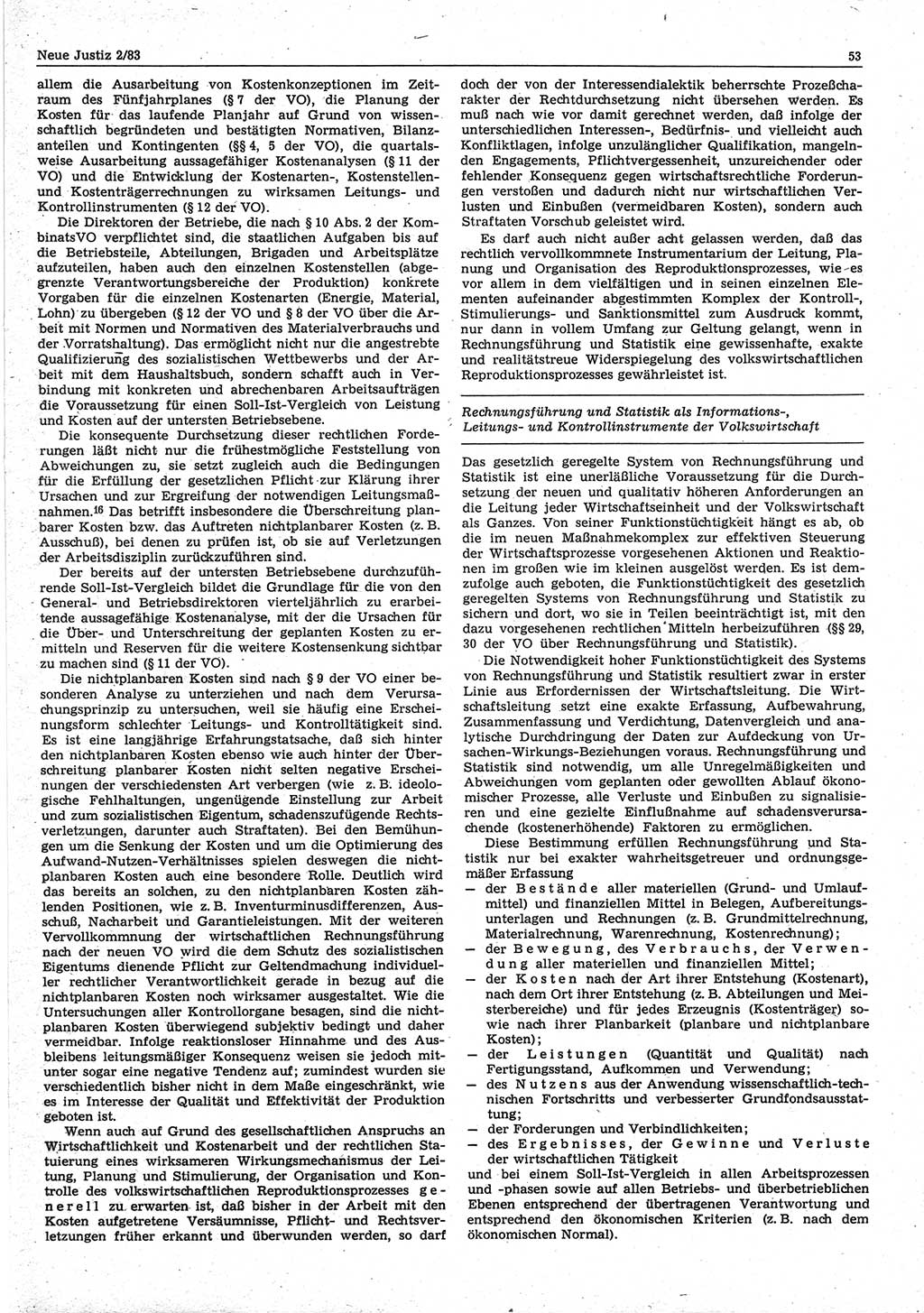 Neue Justiz (NJ), Zeitschrift für sozialistisches Recht und Gesetzlichkeit [Deutsche Demokratische Republik (DDR)], 37. Jahrgang 1983, Seite 53 (NJ DDR 1983, S. 53)