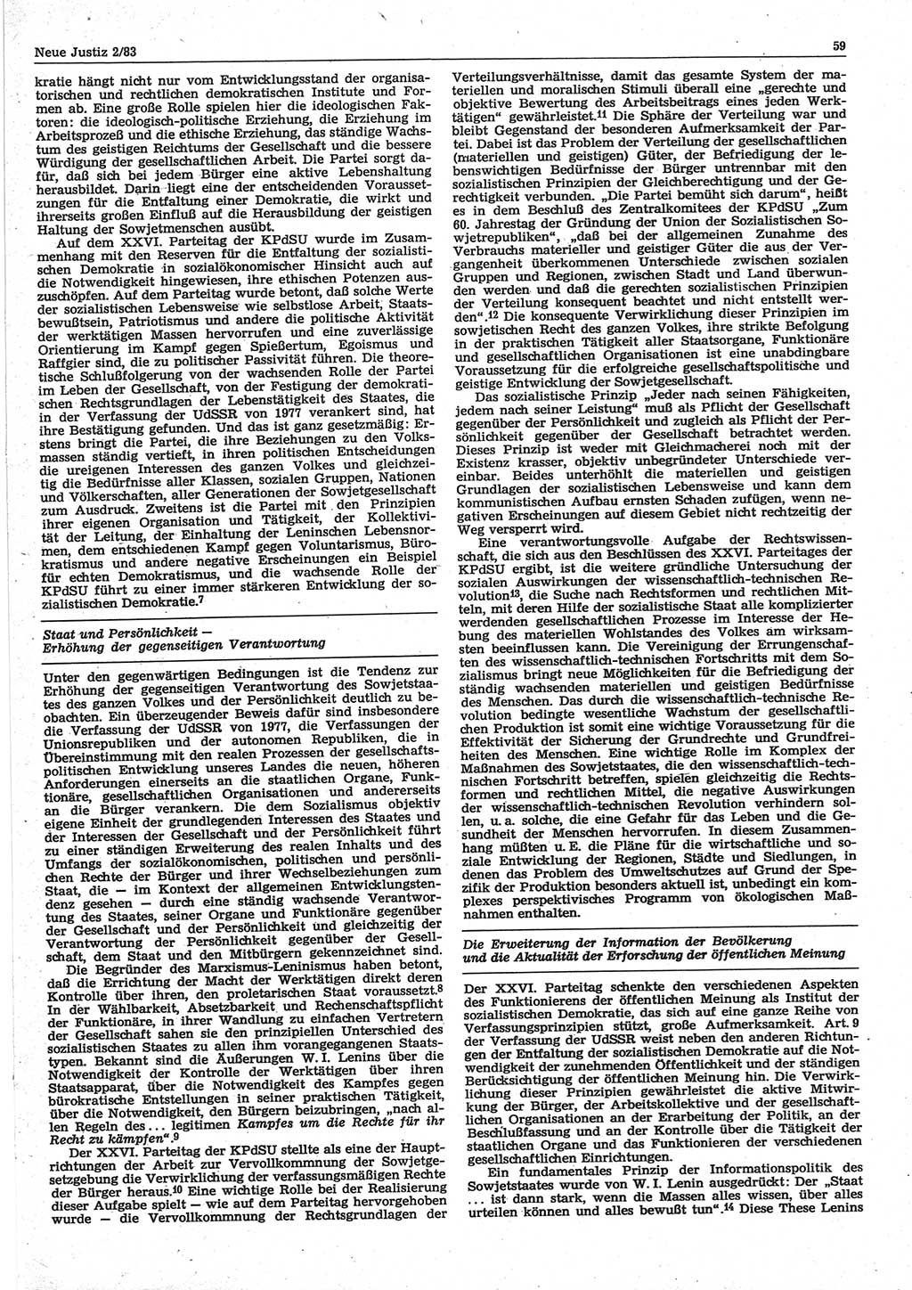 Neue Justiz (NJ), Zeitschrift für sozialistisches Recht und Gesetzlichkeit [Deutsche Demokratische Republik (DDR)], 37. Jahrgang 1983, Seite 59 (NJ DDR 1983, S. 59)