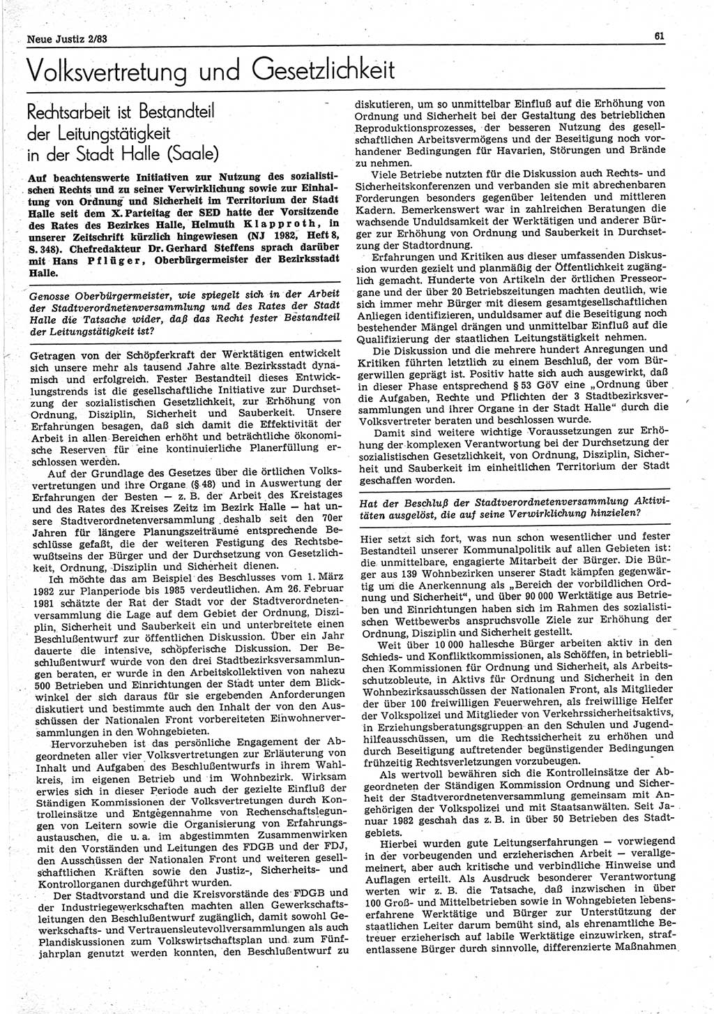 Neue Justiz (NJ), Zeitschrift für sozialistisches Recht und Gesetzlichkeit [Deutsche Demokratische Republik (DDR)], 37. Jahrgang 1983, Seite 61 (NJ DDR 1983, S. 61)