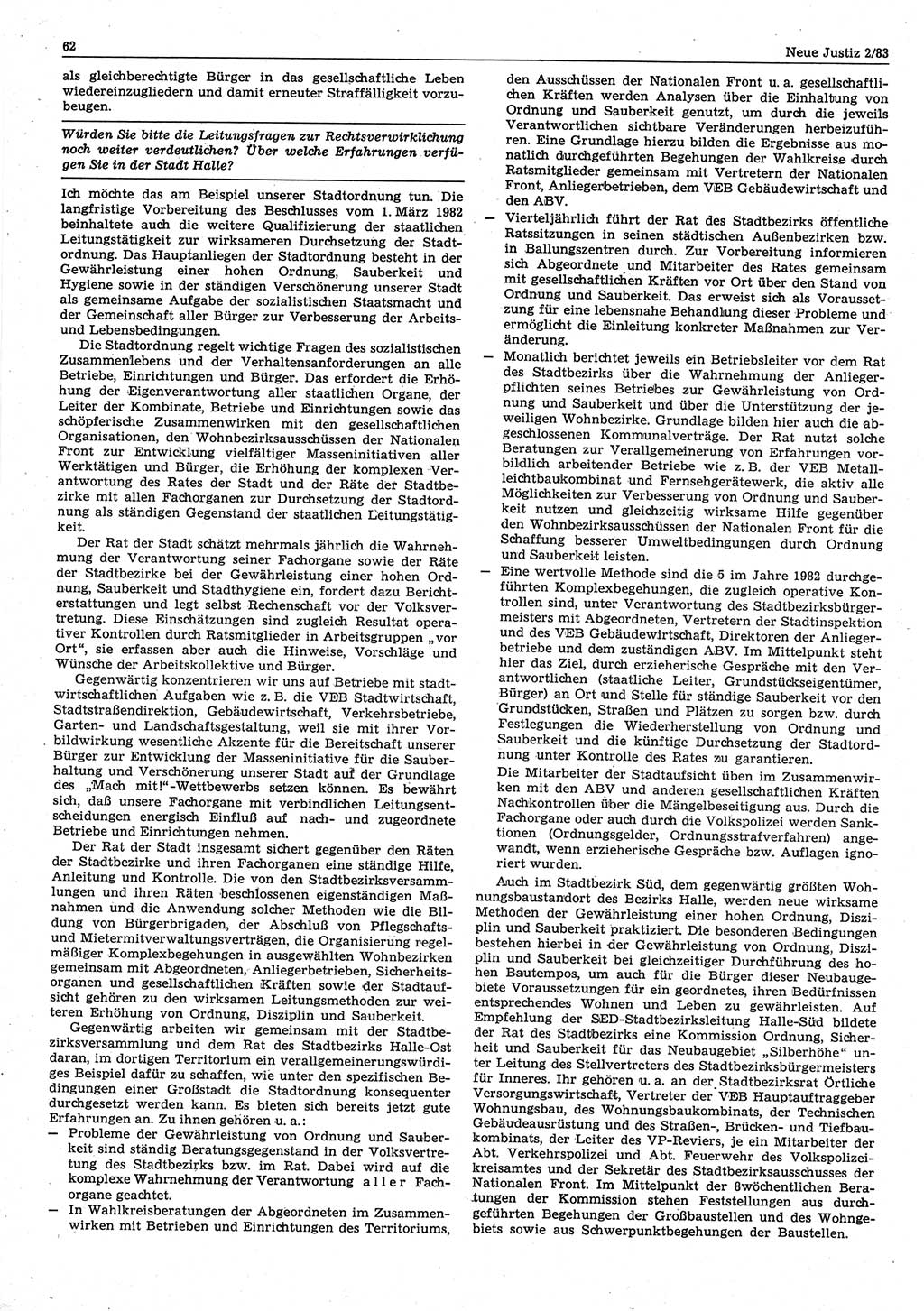 Neue Justiz (NJ), Zeitschrift für sozialistisches Recht und Gesetzlichkeit [Deutsche Demokratische Republik (DDR)], 37. Jahrgang 1983, Seite 62 (NJ DDR 1983, S. 62)