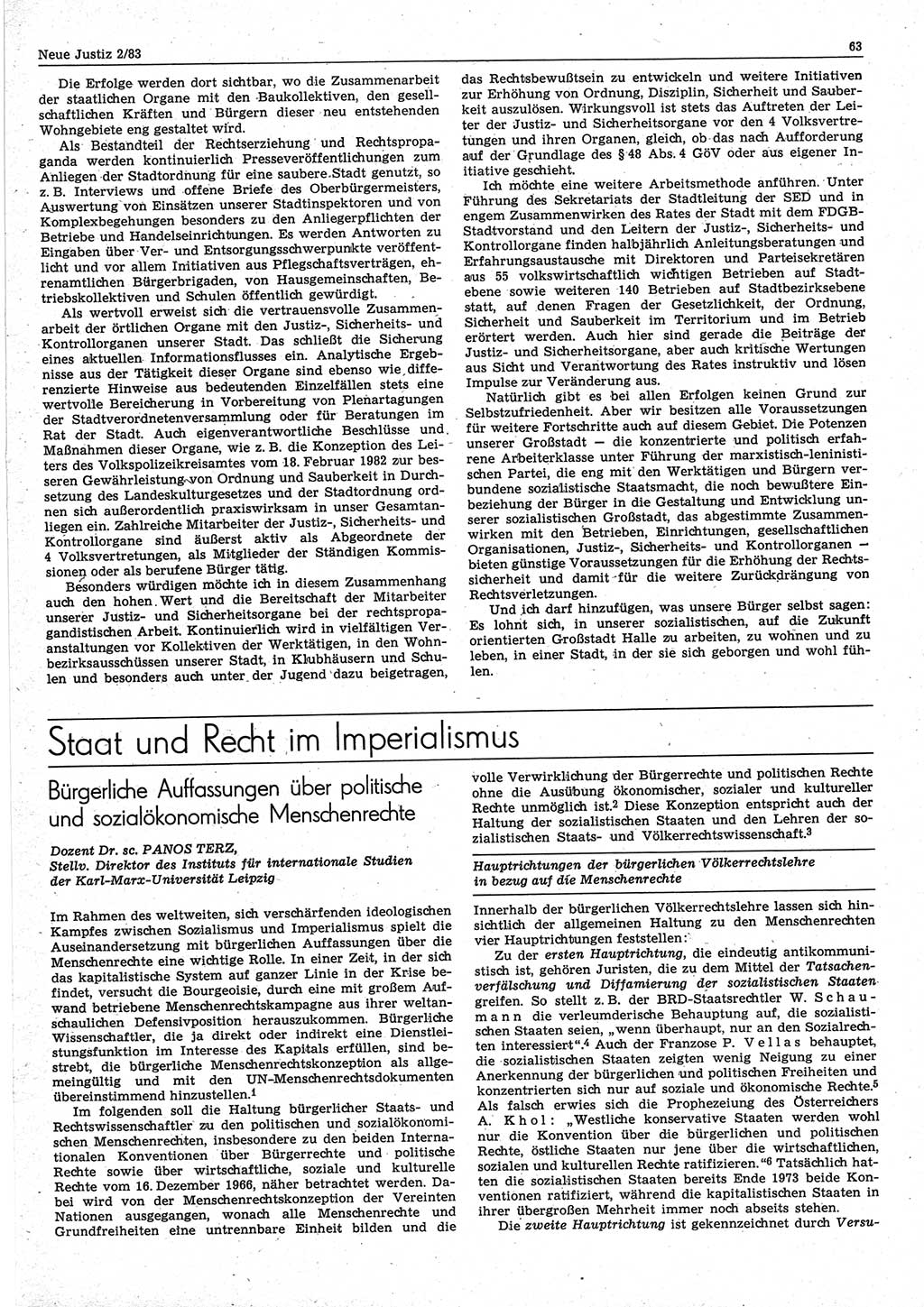 Neue Justiz (NJ), Zeitschrift für sozialistisches Recht und Gesetzlichkeit [Deutsche Demokratische Republik (DDR)], 37. Jahrgang 1983, Seite 63 (NJ DDR 1983, S. 63)