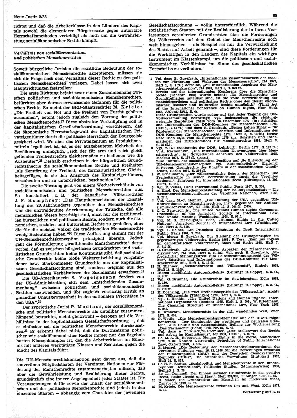 Neue Justiz (NJ), Zeitschrift für sozialistisches Recht und Gesetzlichkeit [Deutsche Demokratische Republik (DDR)], 37. Jahrgang 1983, Seite 65 (NJ DDR 1983, S. 65)