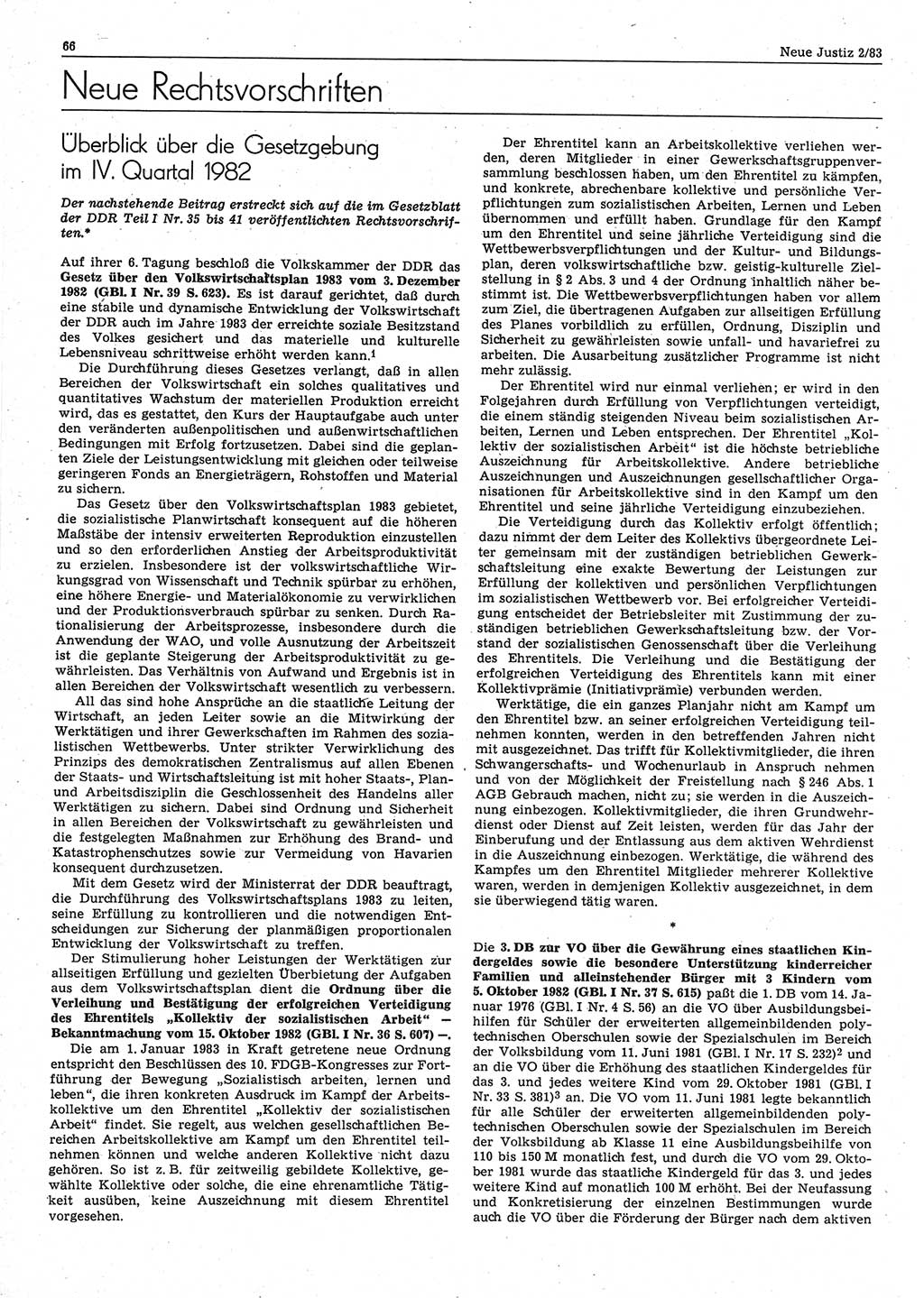 Neue Justiz (NJ), Zeitschrift für sozialistisches Recht und Gesetzlichkeit [Deutsche Demokratische Republik (DDR)], 37. Jahrgang 1983, Seite 66 (NJ DDR 1983, S. 66)