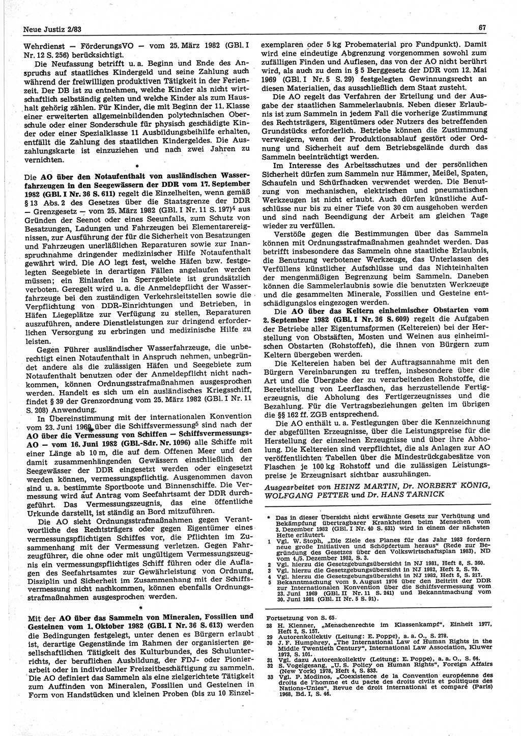 Neue Justiz (NJ), Zeitschrift für sozialistisches Recht und Gesetzlichkeit [Deutsche Demokratische Republik (DDR)], 37. Jahrgang 1983, Seite 67 (NJ DDR 1983, S. 67)