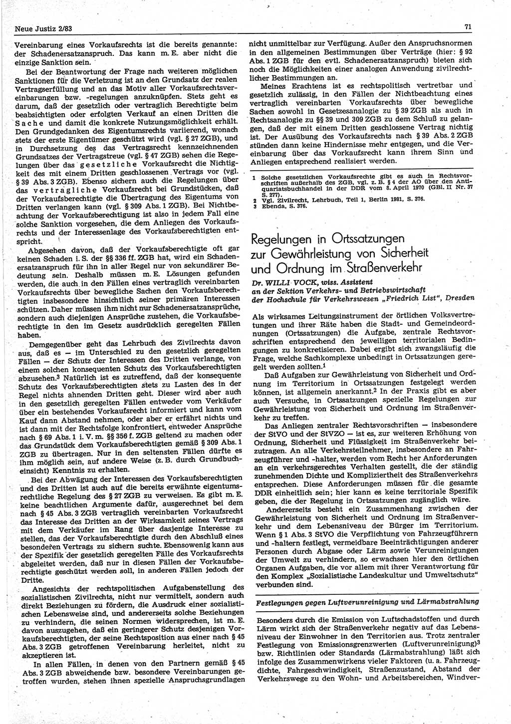 Neue Justiz (NJ), Zeitschrift für sozialistisches Recht und Gesetzlichkeit [Deutsche Demokratische Republik (DDR)], 37. Jahrgang 1983, Seite 71 (NJ DDR 1983, S. 71)