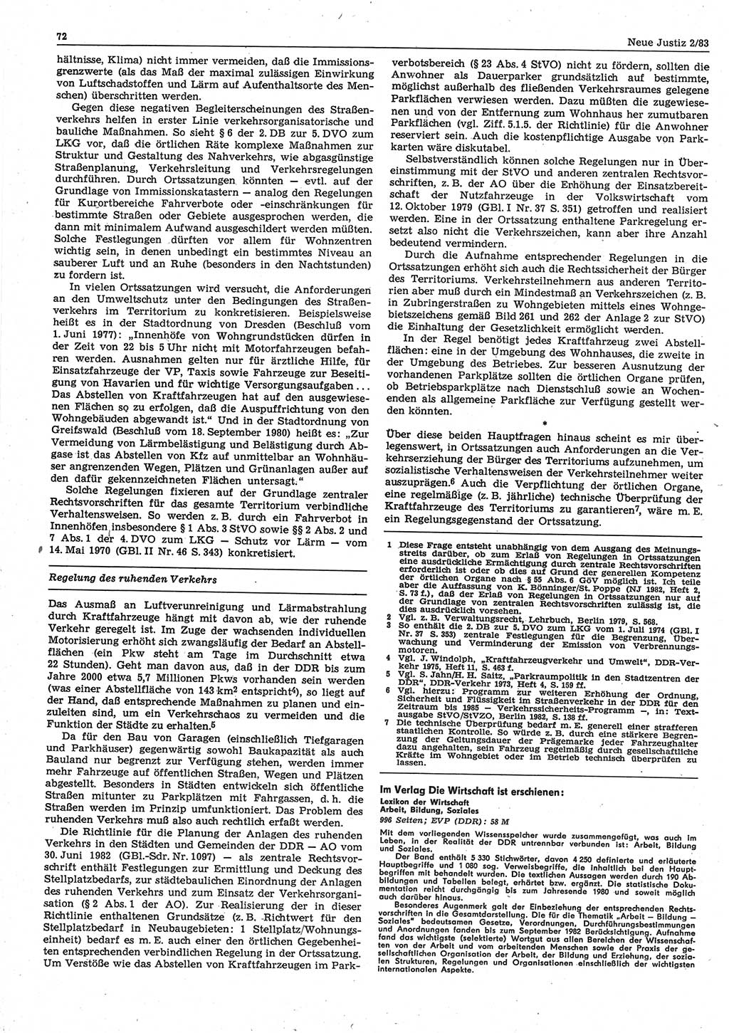 Neue Justiz (NJ), Zeitschrift für sozialistisches Recht und Gesetzlichkeit [Deutsche Demokratische Republik (DDR)], 37. Jahrgang 1983, Seite 72 (NJ DDR 1983, S. 72)