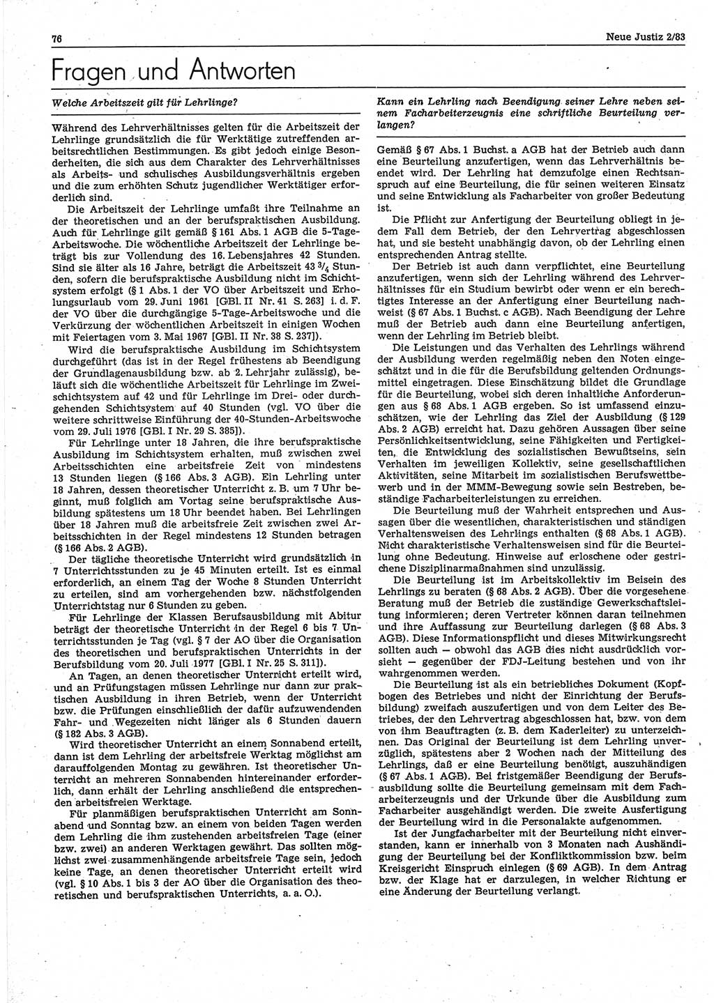 Neue Justiz (NJ), Zeitschrift für sozialistisches Recht und Gesetzlichkeit [Deutsche Demokratische Republik (DDR)], 37. Jahrgang 1983, Seite 76 (NJ DDR 1983, S. 76)