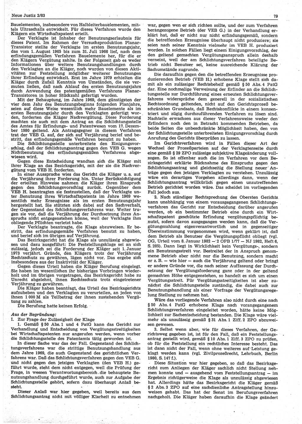 Neue Justiz (NJ), Zeitschrift für sozialistisches Recht und Gesetzlichkeit [Deutsche Demokratische Republik (DDR)], 37. Jahrgang 1983, Seite 79 (NJ DDR 1983, S. 79)