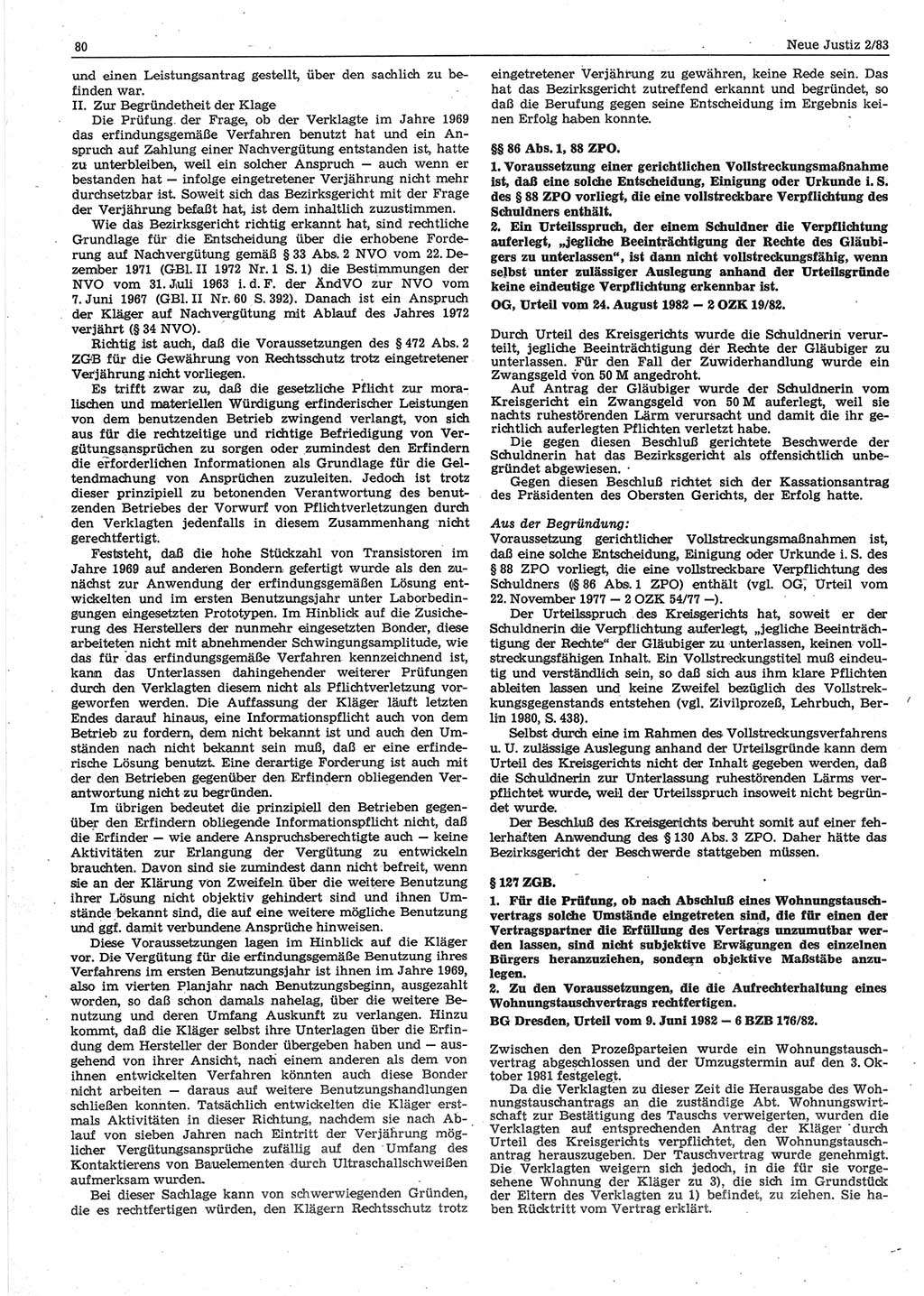 Neue Justiz (NJ), Zeitschrift für sozialistisches Recht und Gesetzlichkeit [Deutsche Demokratische Republik (DDR)], 37. Jahrgang 1983, Seite 80 (NJ DDR 1983, S. 80)