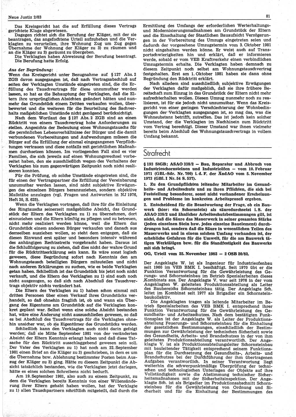 Neue Justiz (NJ), Zeitschrift für sozialistisches Recht und Gesetzlichkeit [Deutsche Demokratische Republik (DDR)], 37. Jahrgang 1983, Seite 81 (NJ DDR 1983, S. 81)