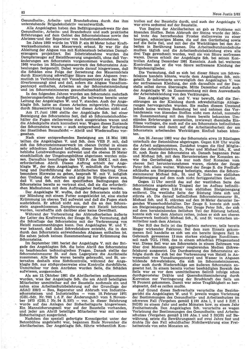 Neue Justiz (NJ), Zeitschrift für sozialistisches Recht und Gesetzlichkeit [Deutsche Demokratische Republik (DDR)], 37. Jahrgang 1983, Seite 82 (NJ DDR 1983, S. 82)