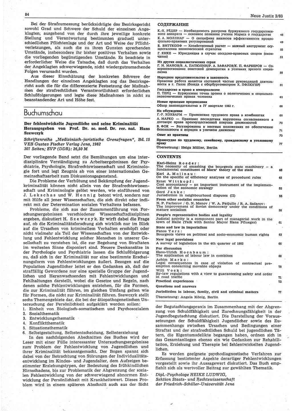 Neue Justiz (NJ), Zeitschrift für sozialistisches Recht und Gesetzlichkeit [Deutsche Demokratische Republik (DDR)], 37. Jahrgang 1983, Seite 84 (NJ DDR 1983, S. 84)