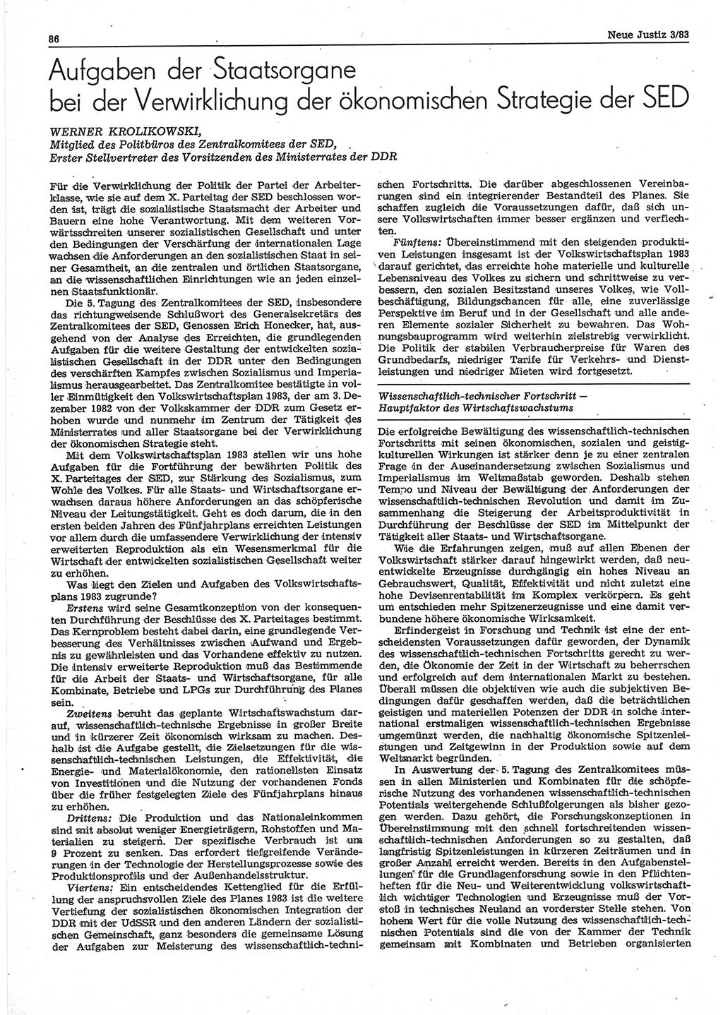 Neue Justiz (NJ), Zeitschrift für sozialistisches Recht und Gesetzlichkeit [Deutsche Demokratische Republik (DDR)], 37. Jahrgang 1983, Seite 86 (NJ DDR 1983, S. 86)