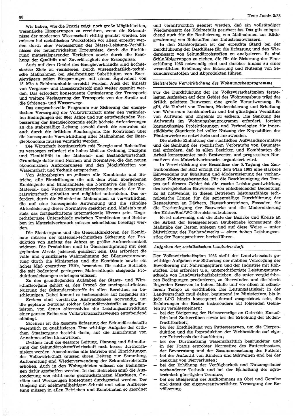 Neue Justiz (NJ), Zeitschrift für sozialistisches Recht und Gesetzlichkeit [Deutsche Demokratische Republik (DDR)], 37. Jahrgang 1983, Seite 88 (NJ DDR 1983, S. 88)