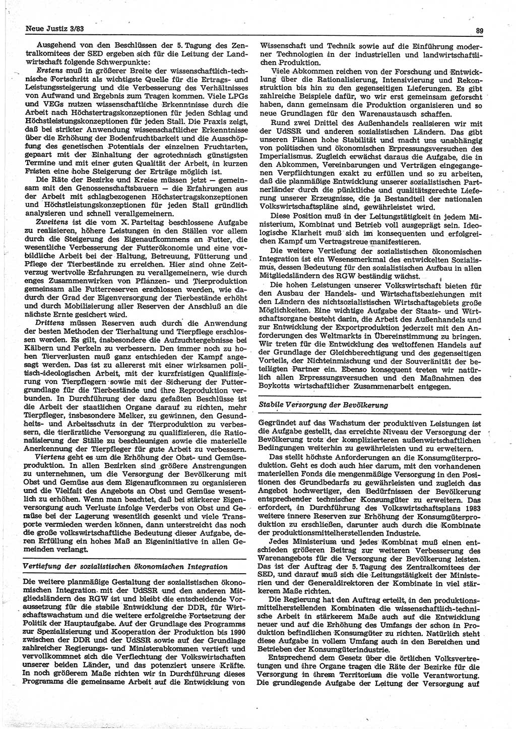 Neue Justiz (NJ), Zeitschrift für sozialistisches Recht und Gesetzlichkeit [Deutsche Demokratische Republik (DDR)], 37. Jahrgang 1983, Seite 89 (NJ DDR 1983, S. 89)
