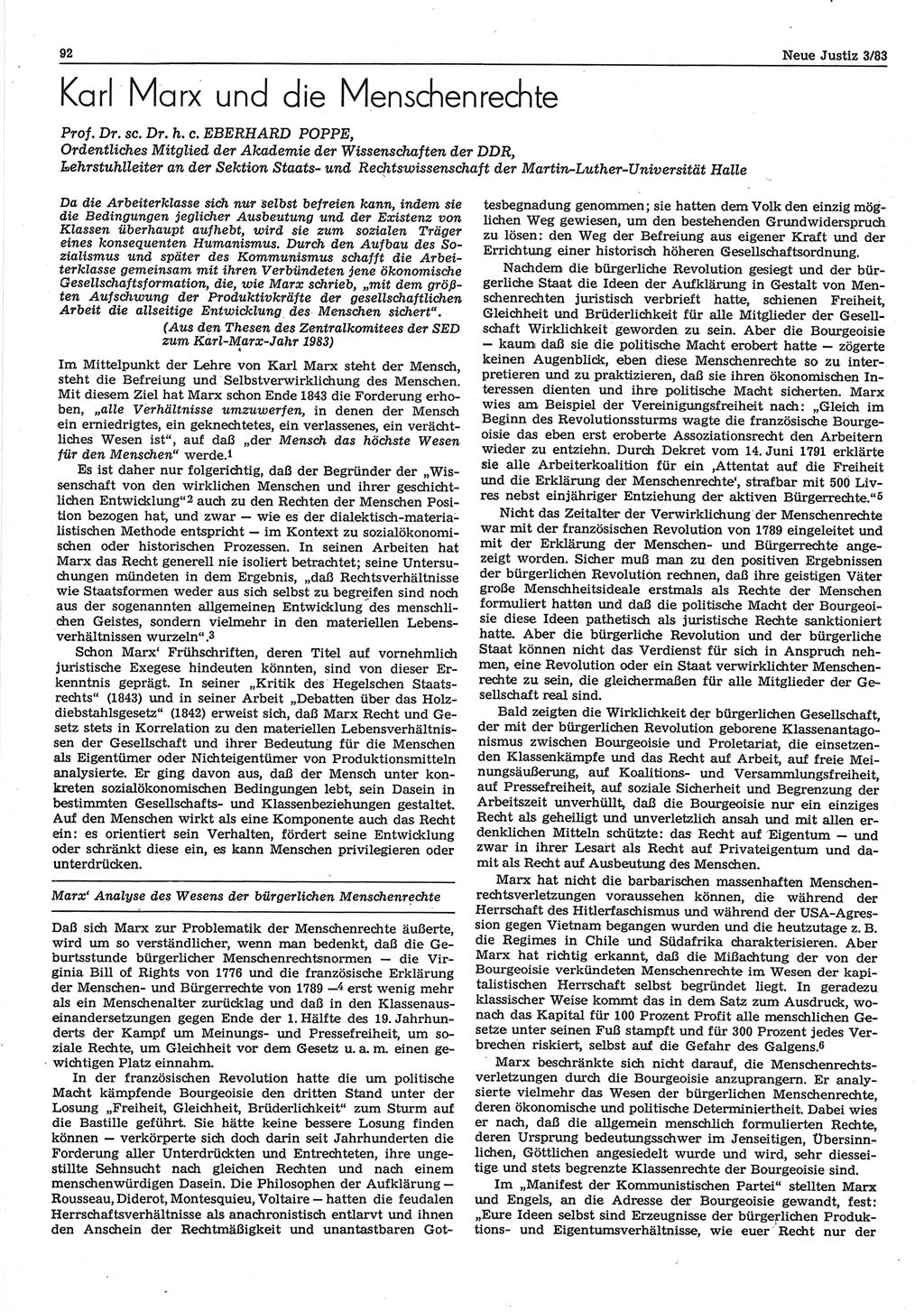 Neue Justiz (NJ), Zeitschrift für sozialistisches Recht und Gesetzlichkeit [Deutsche Demokratische Republik (DDR)], 37. Jahrgang 1983, Seite 92 (NJ DDR 1983, S. 92)