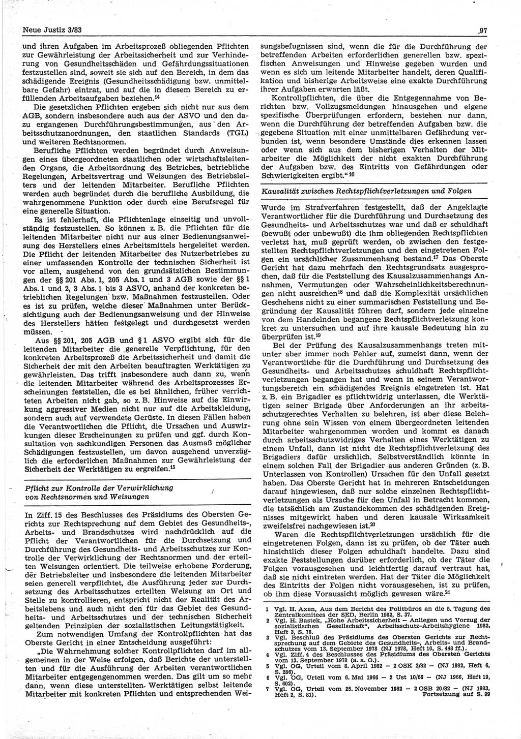 Neue Justiz (NJ), Zeitschrift für sozialistisches Recht und Gesetzlichkeit [Deutsche Demokratische Republik (DDR)], 37. Jahrgang 1983, Seite 97 (NJ DDR 1983, S. 97)