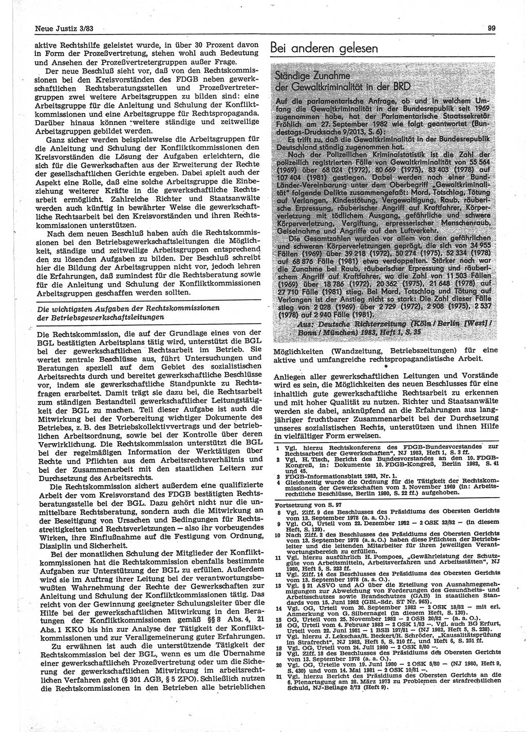 Neue Justiz (NJ), Zeitschrift für sozialistisches Recht und Gesetzlichkeit [Deutsche Demokratische Republik (DDR)], 37. Jahrgang 1983, Seite 99 (NJ DDR 1983, S. 99)