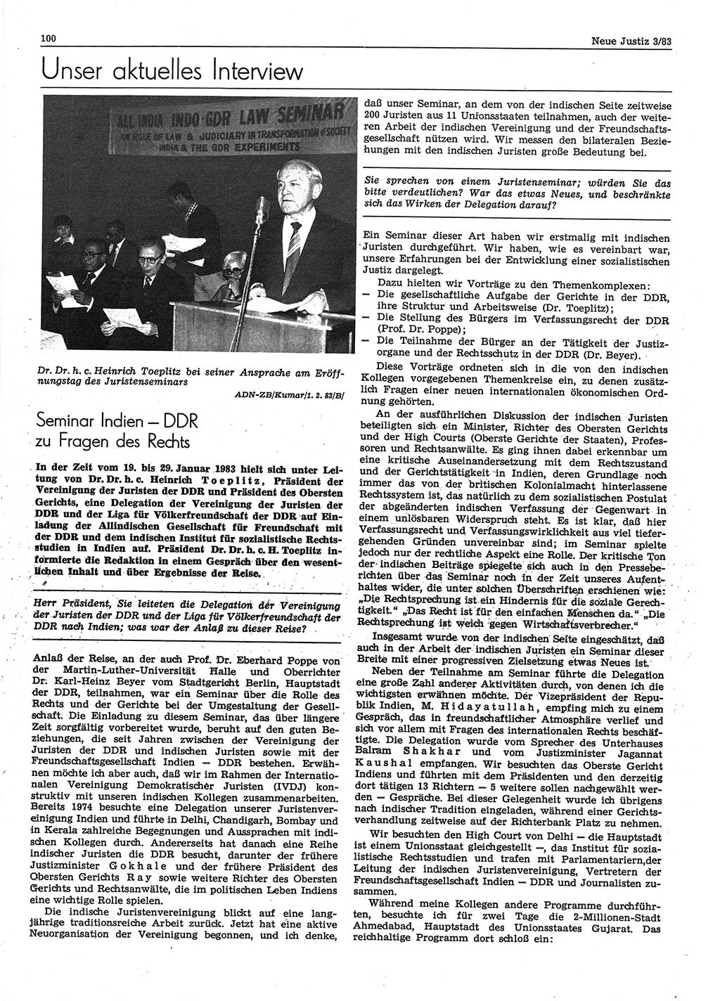 Neue Justiz (NJ), Zeitschrift für sozialistisches Recht und Gesetzlichkeit [Deutsche Demokratische Republik (DDR)], 37. Jahrgang 1983, Seite 100 (NJ DDR 1983, S. 100)