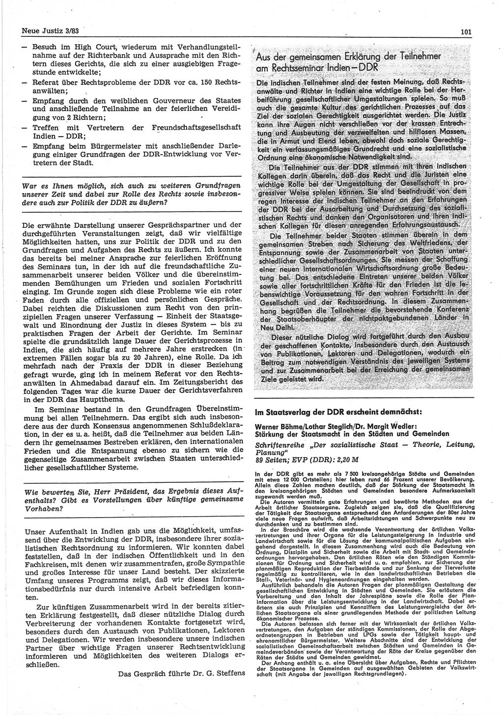 Neue Justiz (NJ), Zeitschrift für sozialistisches Recht und Gesetzlichkeit [Deutsche Demokratische Republik (DDR)], 37. Jahrgang 1983, Seite 101 (NJ DDR 1983, S. 101)