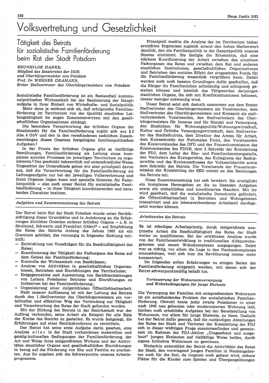 Neue Justiz (NJ), Zeitschrift für sozialistisches Recht und Gesetzlichkeit [Deutsche Demokratische Republik (DDR)], 37. Jahrgang 1983, Seite 102 (NJ DDR 1983, S. 102)