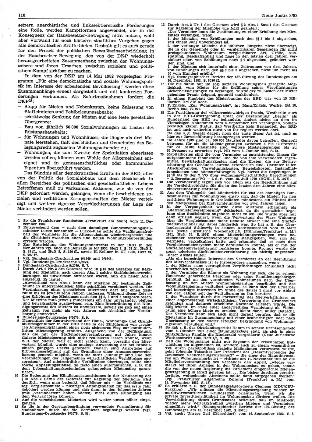 Neue Justiz (NJ), Zeitschrift für sozialistisches Recht und Gesetzlichkeit [Deutsche Demokratische Republik (DDR)], 37. Jahrgang 1983, Seite 110 (NJ DDR 1983, S. 110)