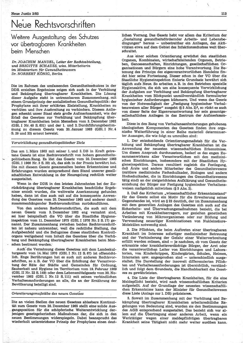 Neue Justiz (NJ), Zeitschrift für sozialistisches Recht und Gesetzlichkeit [Deutsche Demokratische Republik (DDR)], 37. Jahrgang 1983, Seite 113 (NJ DDR 1983, S. 113)