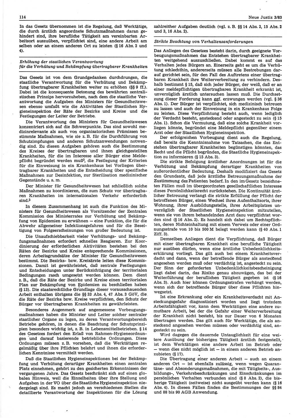 Neue Justiz (NJ), Zeitschrift für sozialistisches Recht und Gesetzlichkeit [Deutsche Demokratische Republik (DDR)], 37. Jahrgang 1983, Seite 114 (NJ DDR 1983, S. 114)