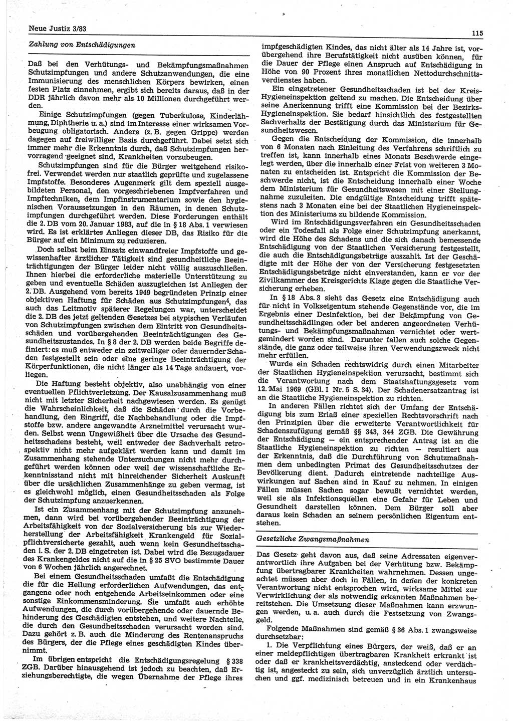 Neue Justiz (NJ), Zeitschrift für sozialistisches Recht und Gesetzlichkeit [Deutsche Demokratische Republik (DDR)], 37. Jahrgang 1983, Seite 115 (NJ DDR 1983, S. 115)