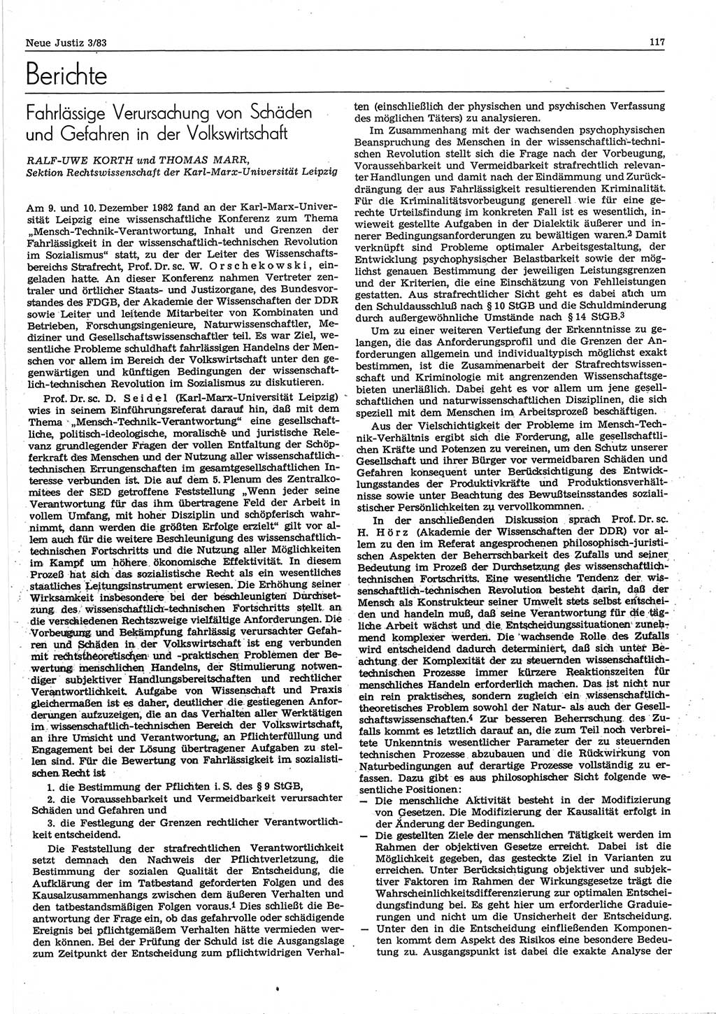 Neue Justiz (NJ), Zeitschrift für sozialistisches Recht und Gesetzlichkeit [Deutsche Demokratische Republik (DDR)], 37. Jahrgang 1983, Seite 117 (NJ DDR 1983, S. 117)