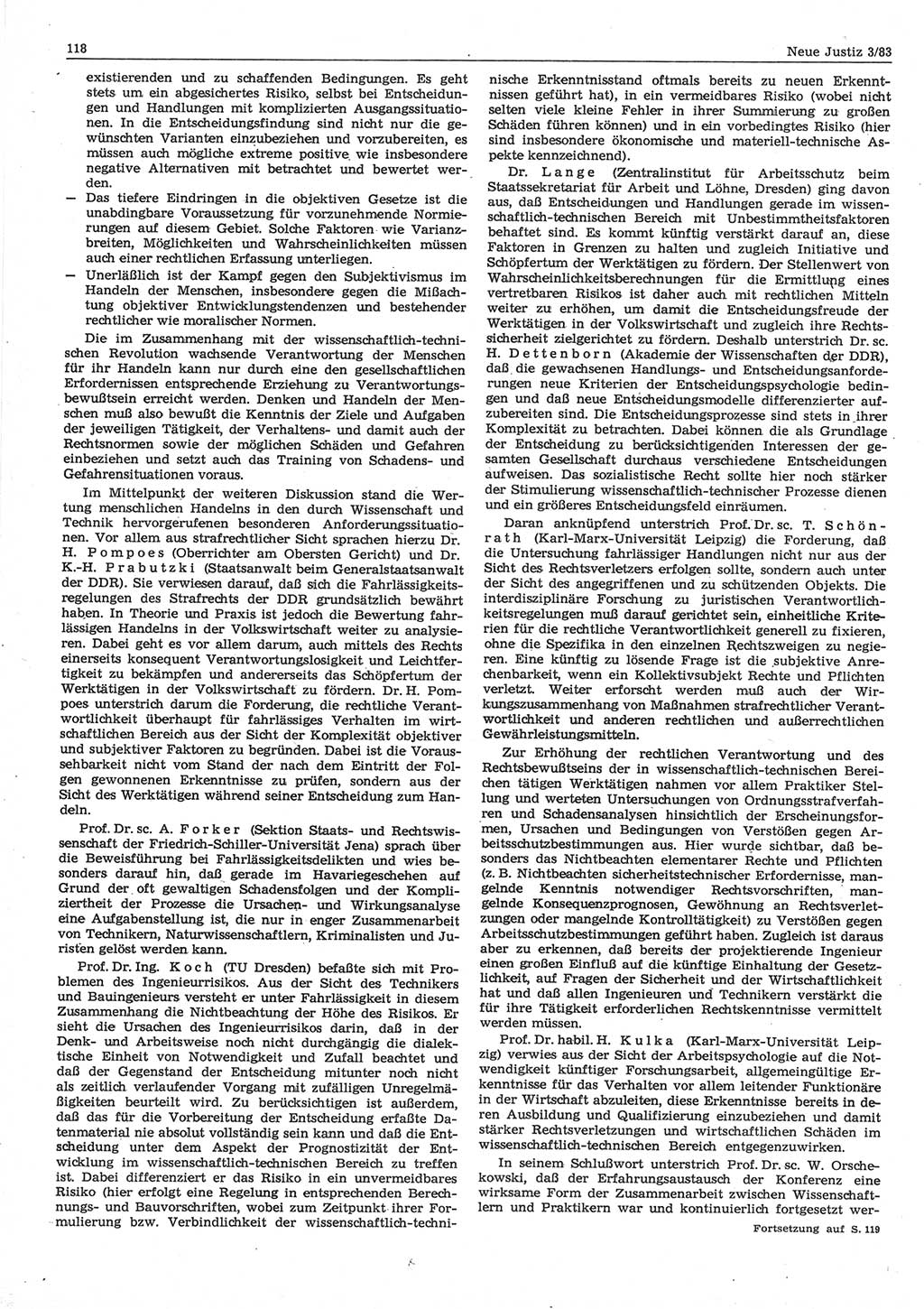 Neue Justiz (NJ), Zeitschrift für sozialistisches Recht und Gesetzlichkeit [Deutsche Demokratische Republik (DDR)], 37. Jahrgang 1983, Seite 118 (NJ DDR 1983, S. 118)