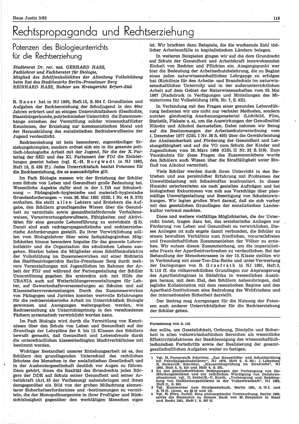 Neue Justiz (NJ), Zeitschrift für sozialistisches Recht und Gesetzlichkeit [Deutsche Demokratische Republik (DDR)], 37. Jahrgang 1983, Seite 119 (NJ DDR 1983, S. 119)